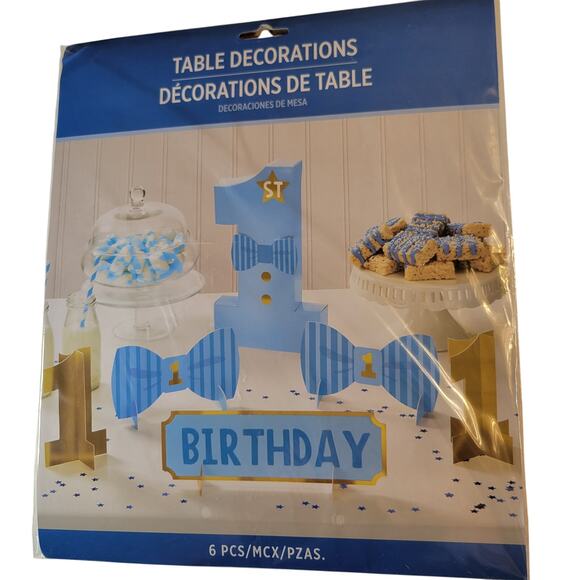 Blue 1st Birthday Party Kit - Backdrop, Table Decorations, 100 Balloons Set - Picture 2 of 16